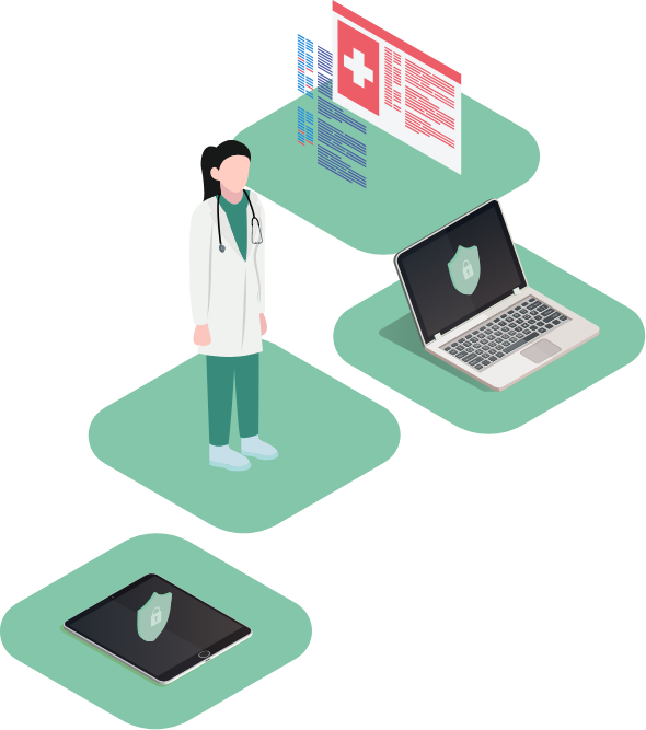 Illustration showing secure remote network access for healthcare professionals working from uncontrolled networks