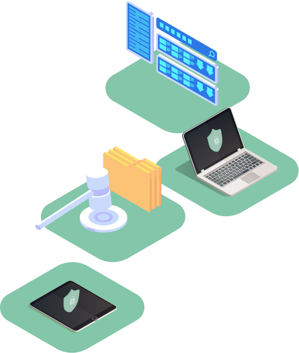 Illustration showing secure remote access for law firm teams protecting confidential client data