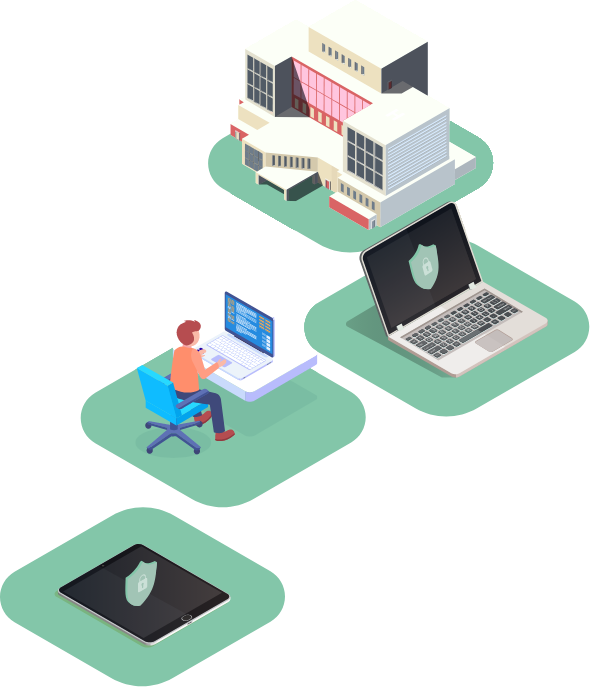 Illustration showing how MSPs can secure their clients’ network edge with Loxada managed routers