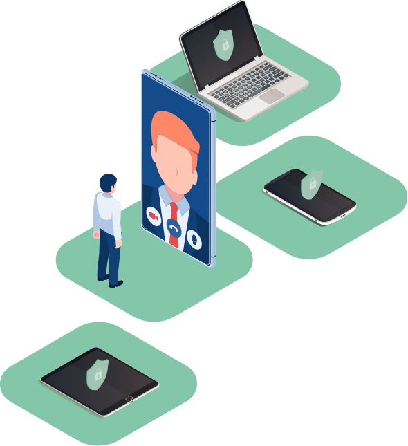 Illustration showing secure connectivity for staff travelling on business over uncontrolled networks