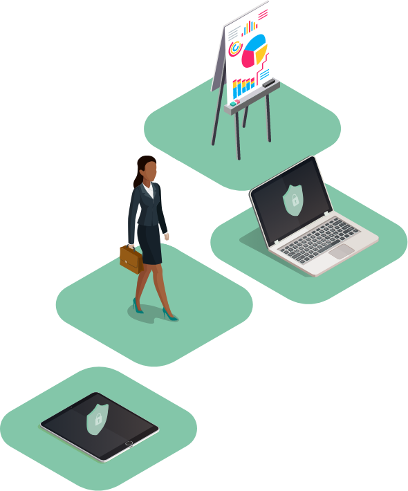 Illustration showing secure network access for teams in shared offices and coworking spaces