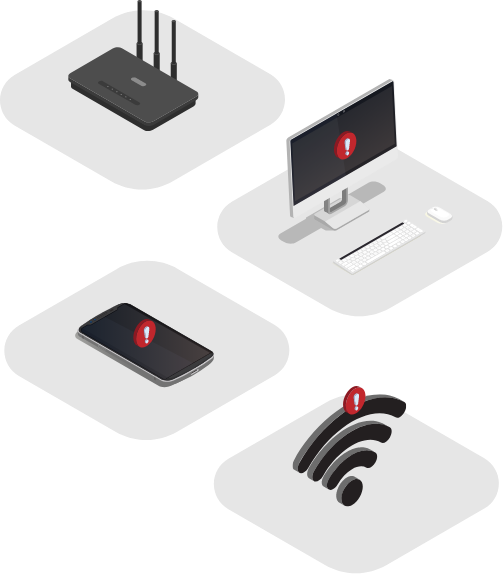 Illustration showing compromised local networks, router vulnerabilities and vulnerable devces that expose people to risk